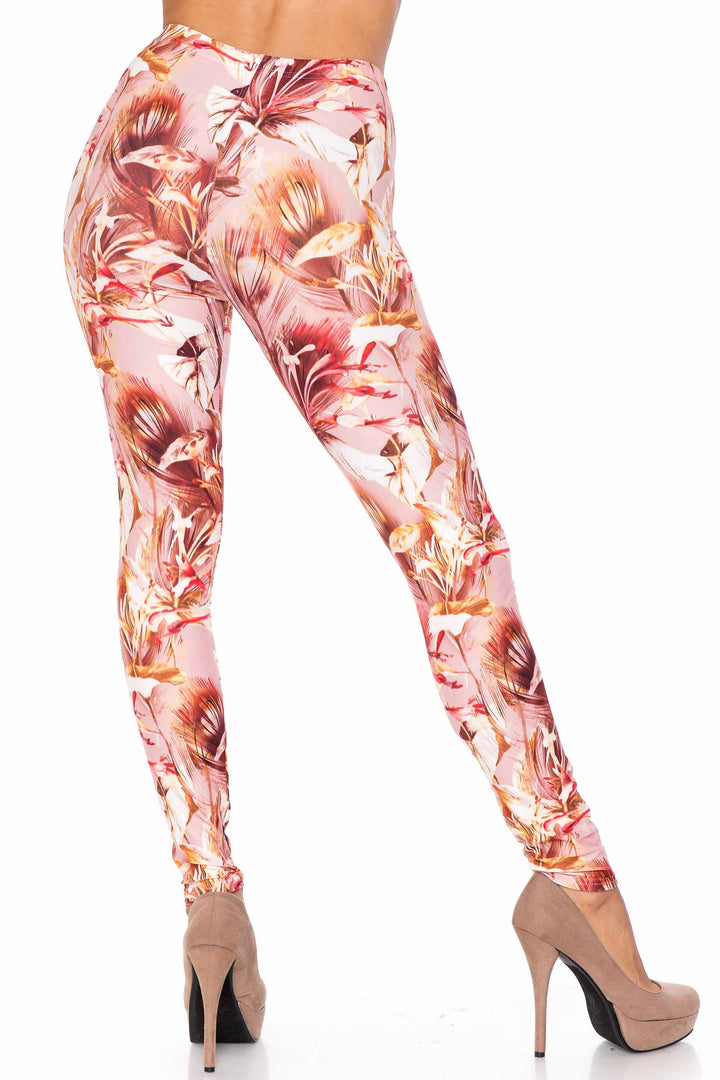 Creamy Soft Mocha Floral Plus Size Leggings - USA Fashion
