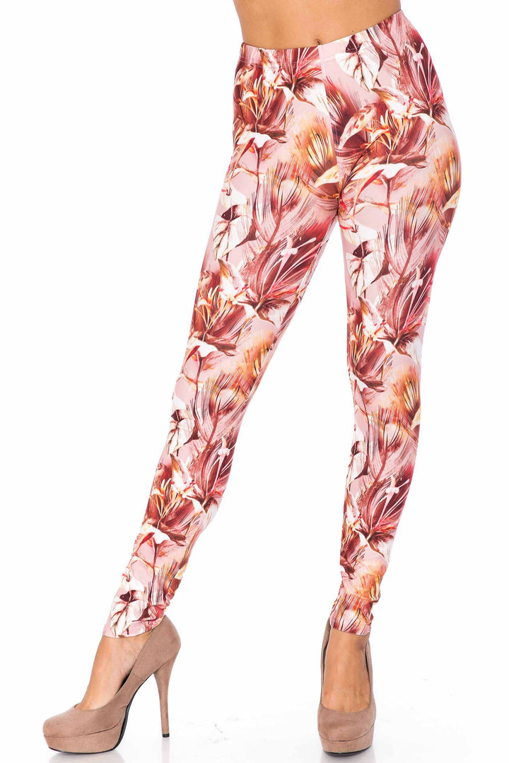 Creamy Soft Mocha Floral Plus Size Leggings - USA Fashion