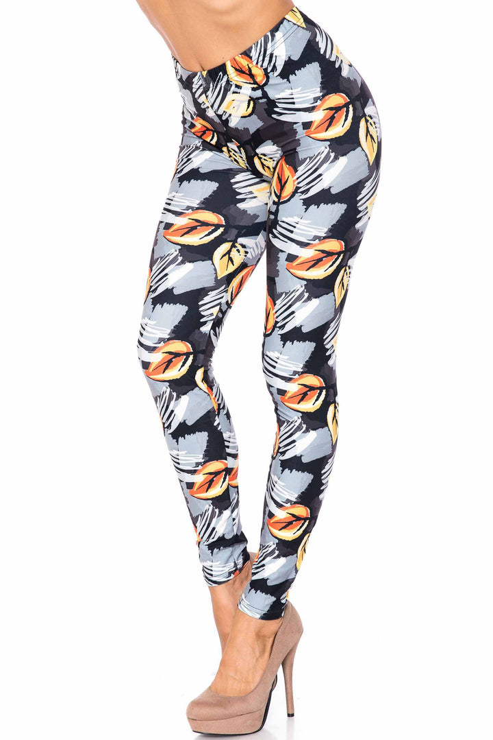 Creamy Soft Orange Leaf Breeze Plus Size Leggings - USA Fashion