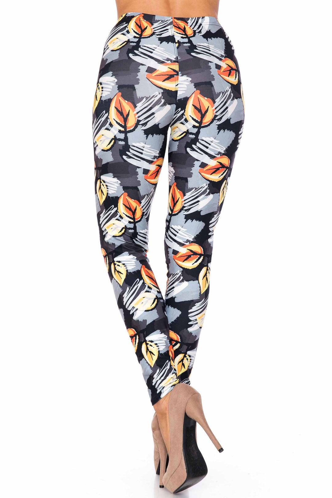 Creamy Soft Orange Leaf Breeze Plus Size Leggings - USA Fashion