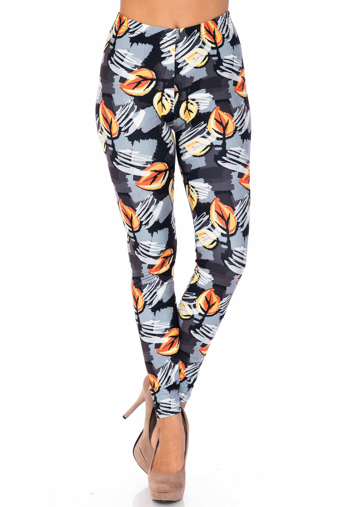 Creamy Soft Orange Leaf Breeze Plus Size Leggings - USA Fashion