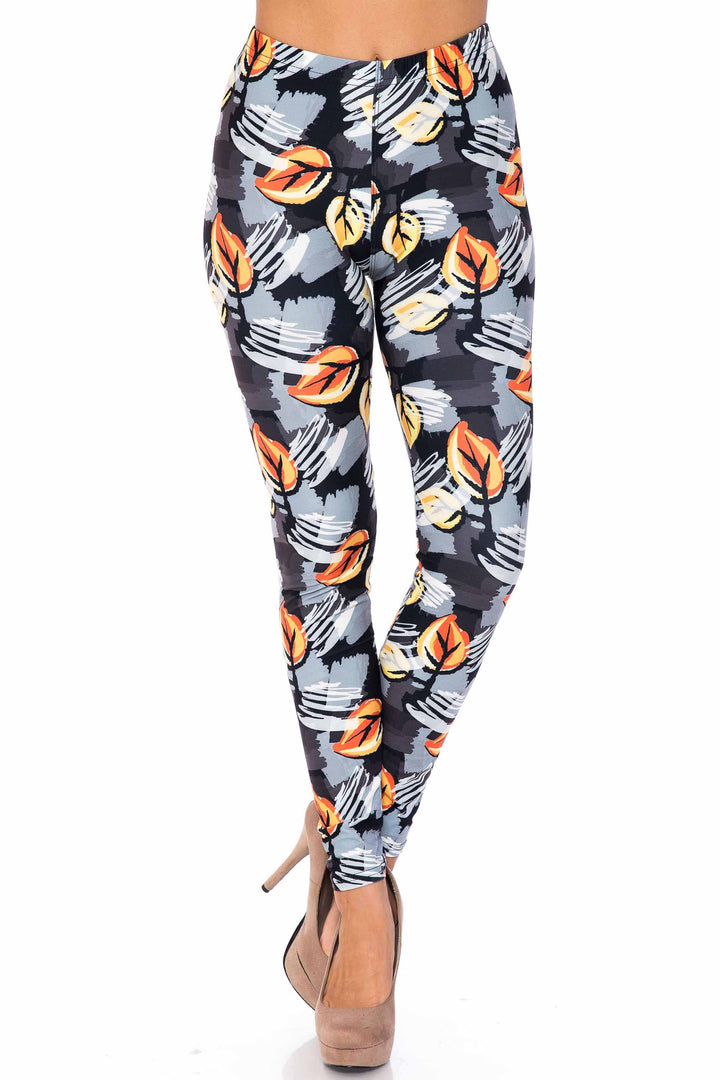 Creamy Soft Orange Leaf Breeze Plus Size Leggings - USA Fashion