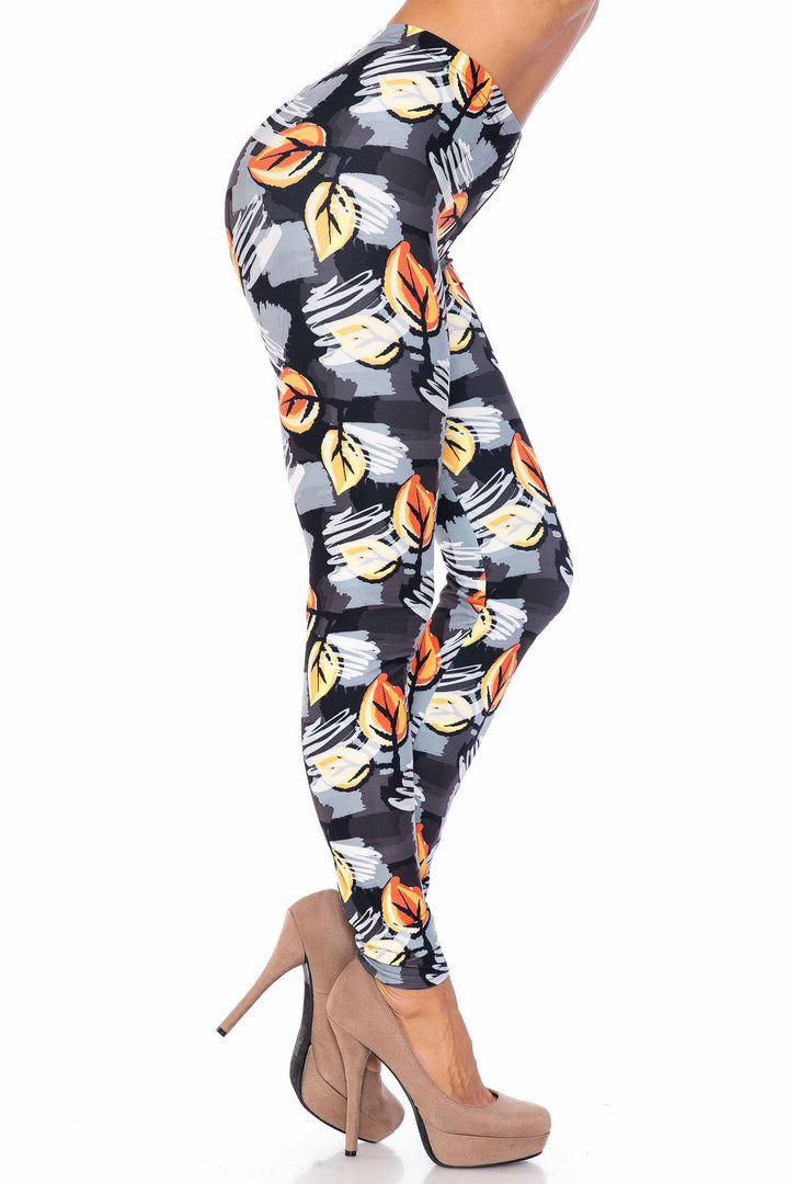 Creamy Soft Orange Leaf Breeze Plus Size Leggings - USA Fashion