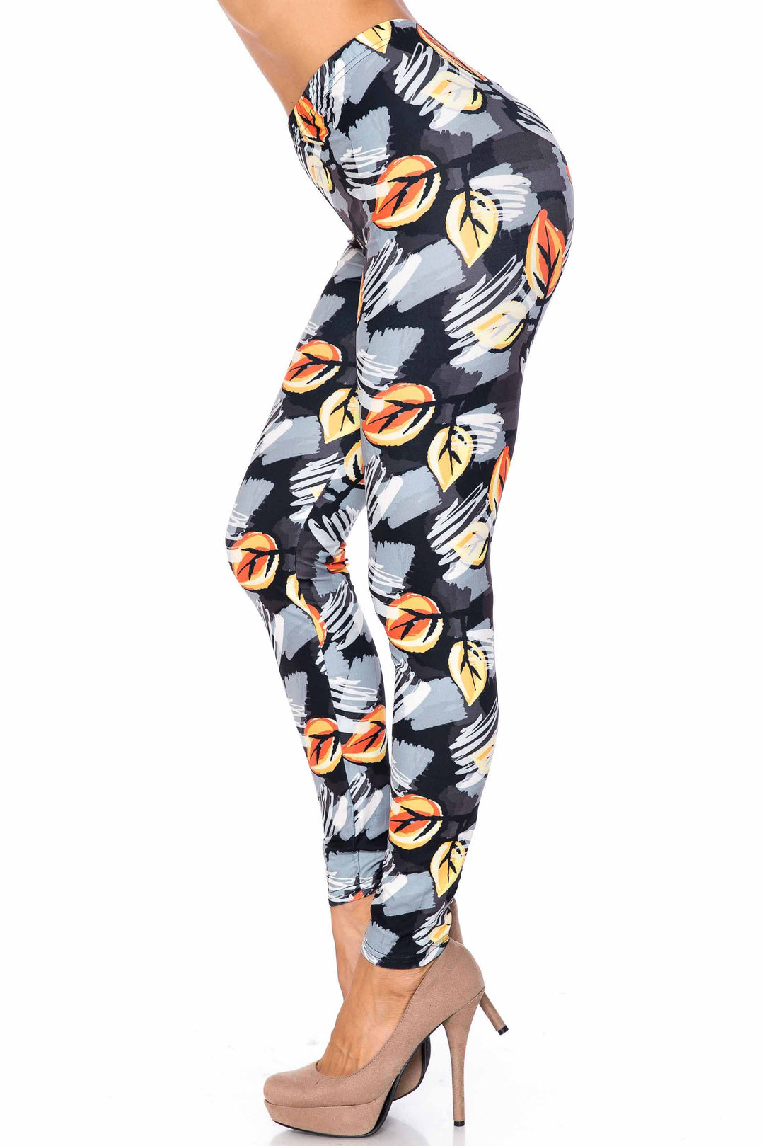 Creamy Soft Orange Leaf Breeze Plus Size Leggings - USA Fashion