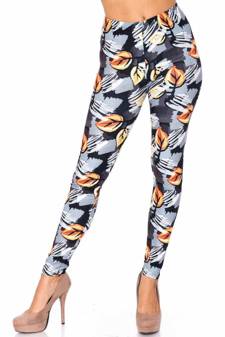Creamy Soft Orange Leaf Breeze Plus Size Leggings - USA Fashion
