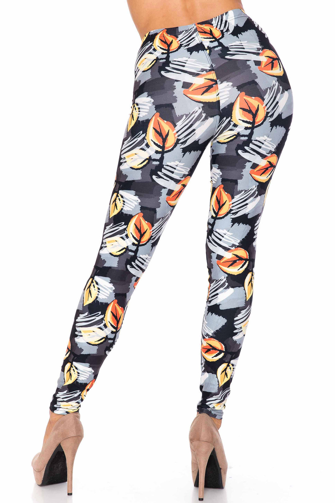 Creamy Soft Orange Leaf Breeze Plus Size Leggings - USA Fashion