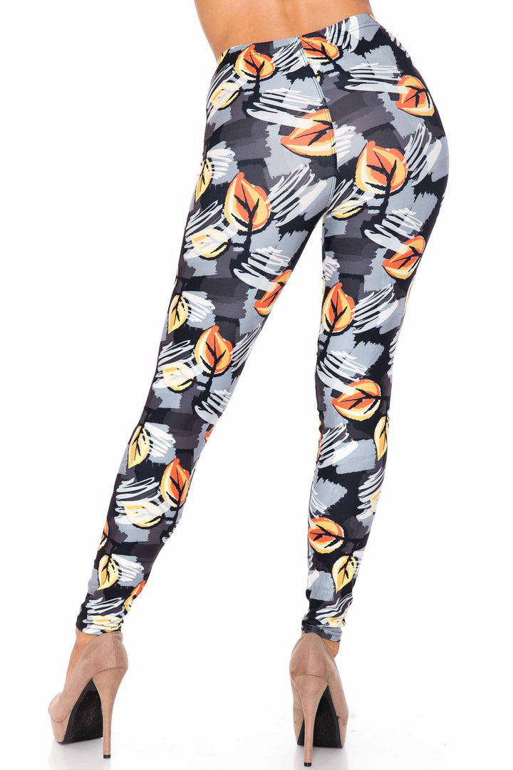 Creamy Soft Orange Leaf Breeze Plus Size Leggings - USA Fashion