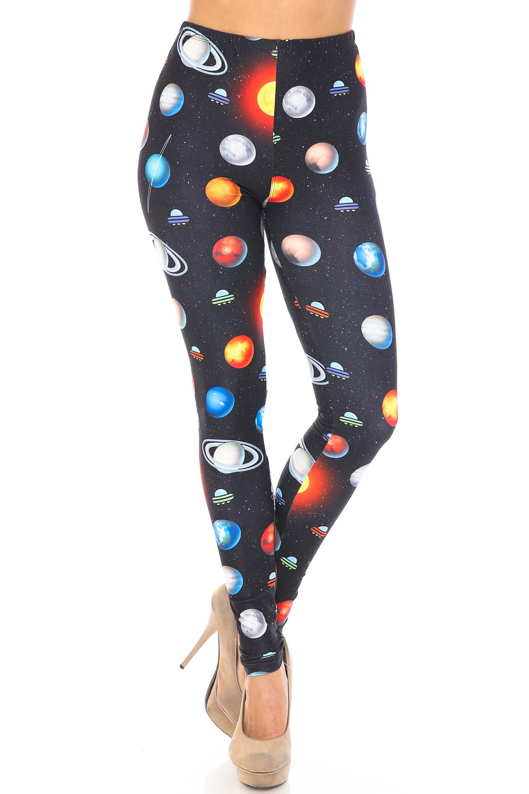 Creamy Soft Galaxy Planets Plus Size Leggings - USA Fashion