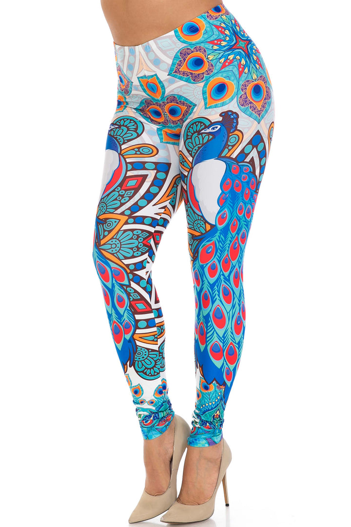 Creamy Soft Pristine Peacock Plus Size Leggings - By USA Fashion