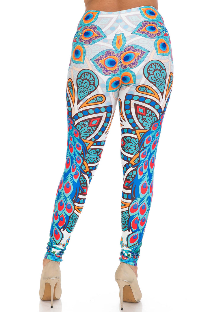 Creamy Soft Pristine Peacock Plus Size Leggings - By USA Fashion