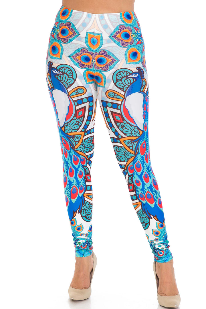 Creamy Soft Pristine Peacock Plus Size Leggings - By USA Fashion