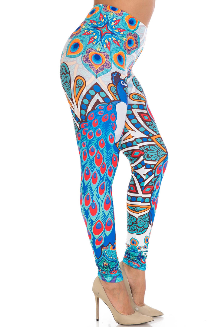 Creamy Soft Pristine Peacock Plus Size Leggings - By USA Fashion