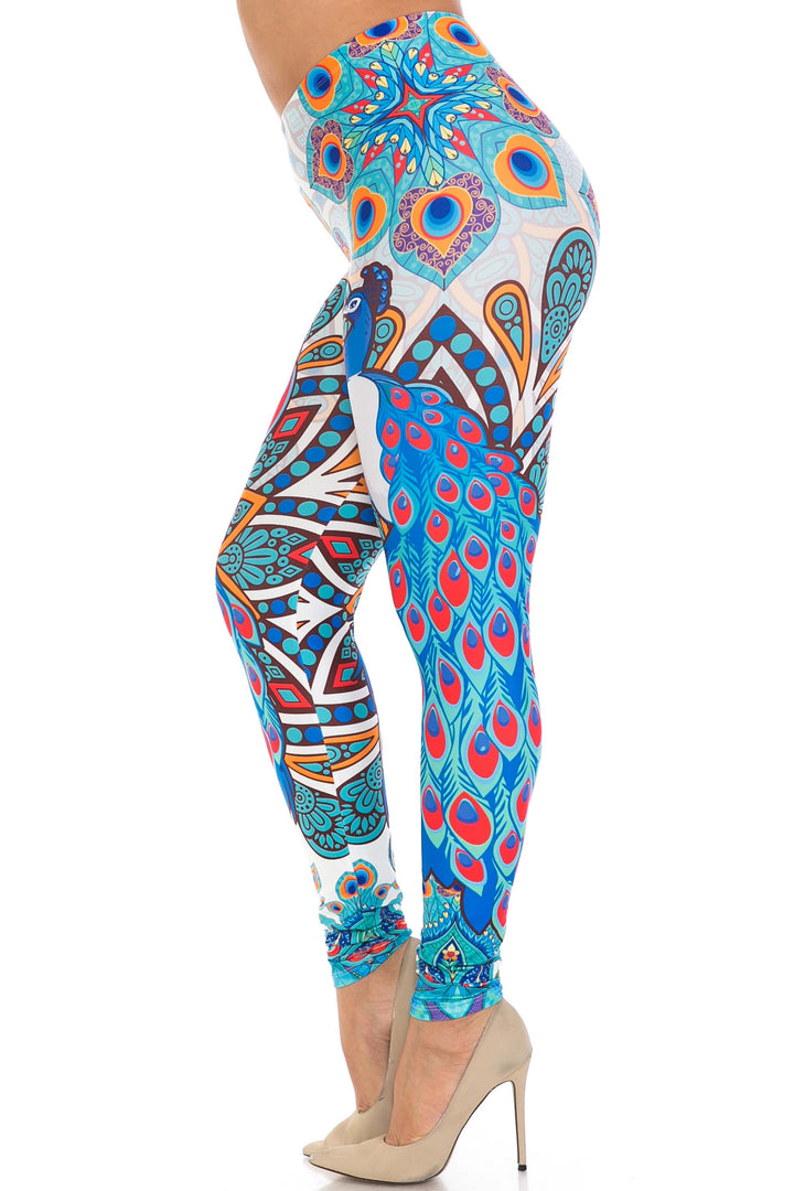 Creamy Soft Pristine Peacock Plus Size Leggings - By USA Fashion