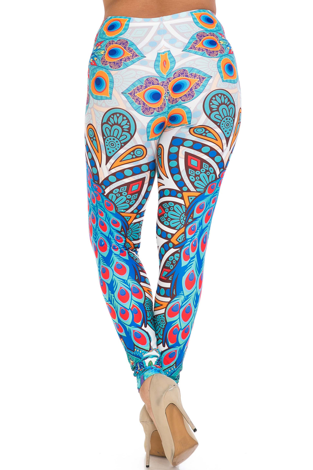 Creamy Soft Pristine Peacock Plus Size Leggings - By USA Fashion