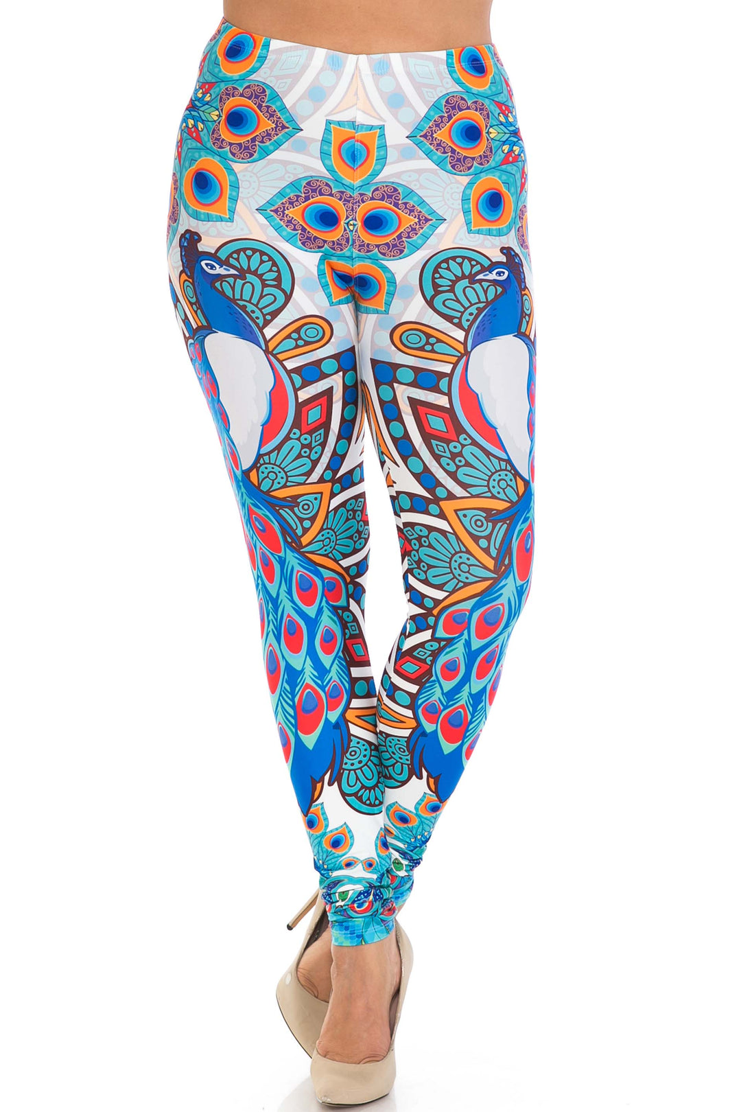 Creamy Soft Pristine Peacock Plus Size Leggings - By USA Fashion
