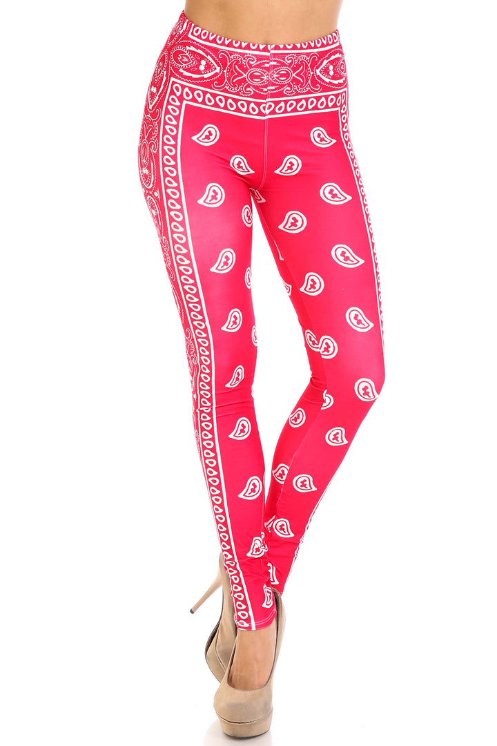 Creamy Soft Red Bandana Plus Size Leggings - USA Fashion