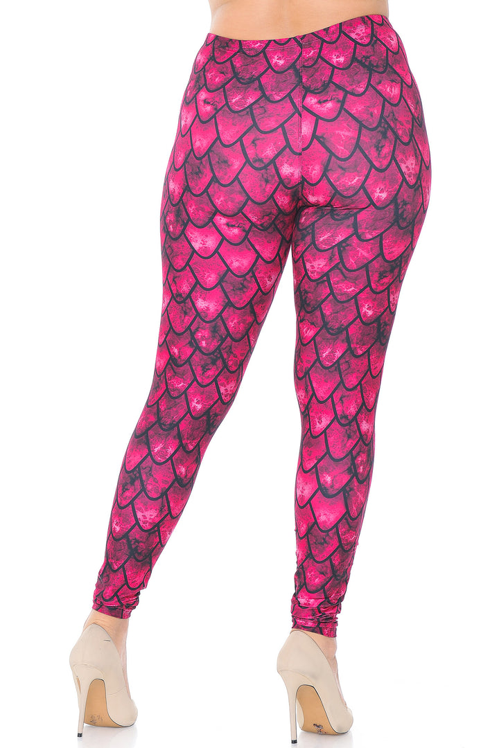 Creamy Soft Red Scale Plus Size Leggings - USA Fashion
