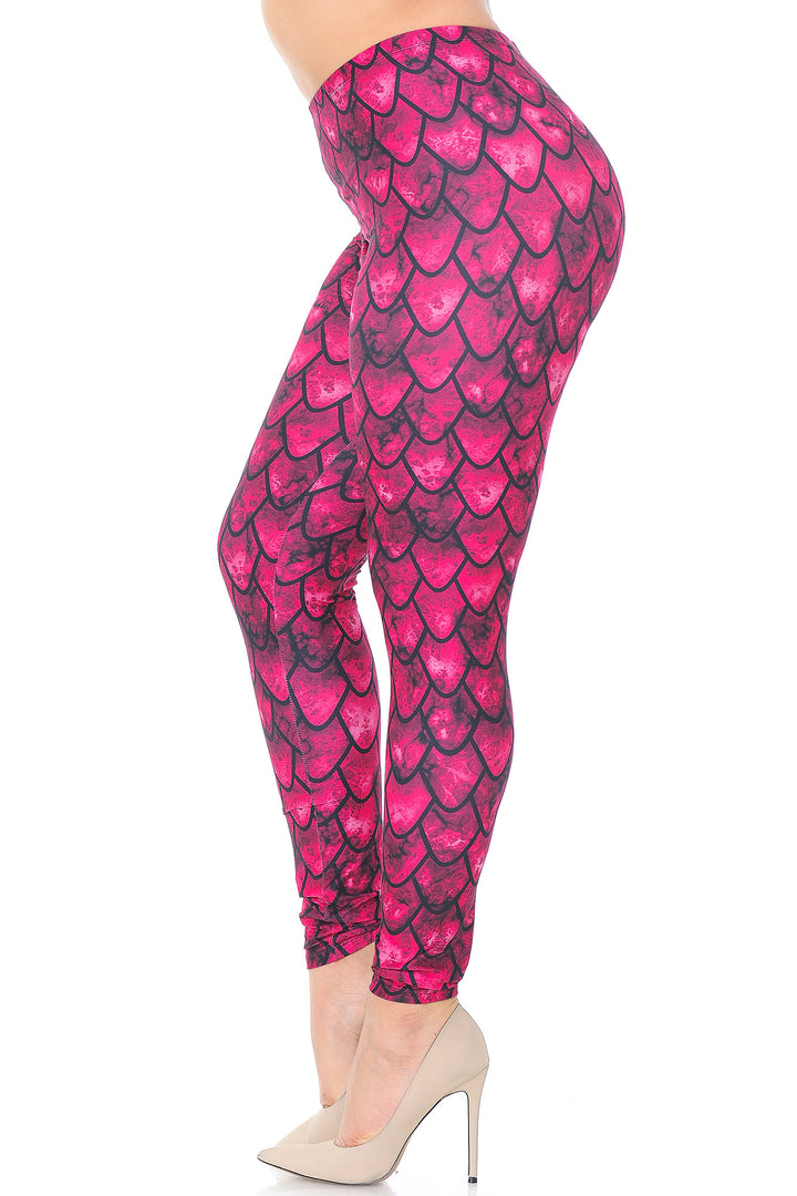 Creamy Soft Red Scale Plus Size Leggings - USA Fashion