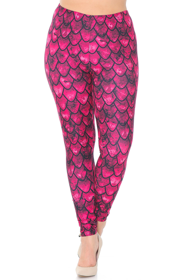 Creamy Soft Red Scale Plus Size Leggings - USA Fashion
