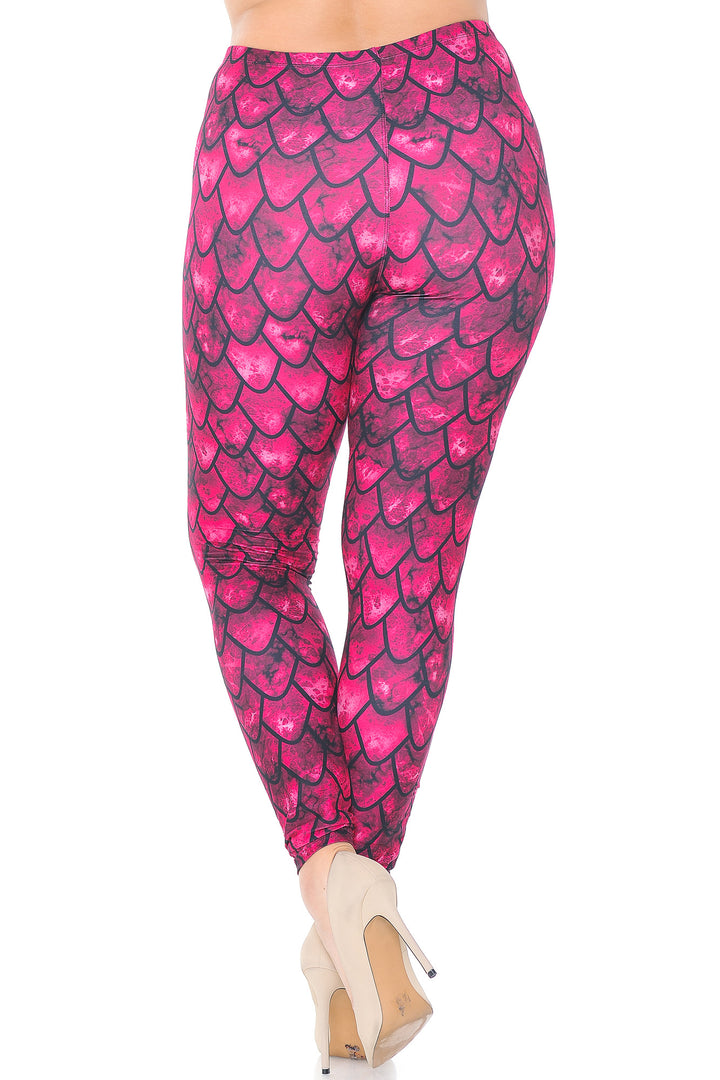 Creamy Soft Red Scale Plus Size Leggings - USA Fashion