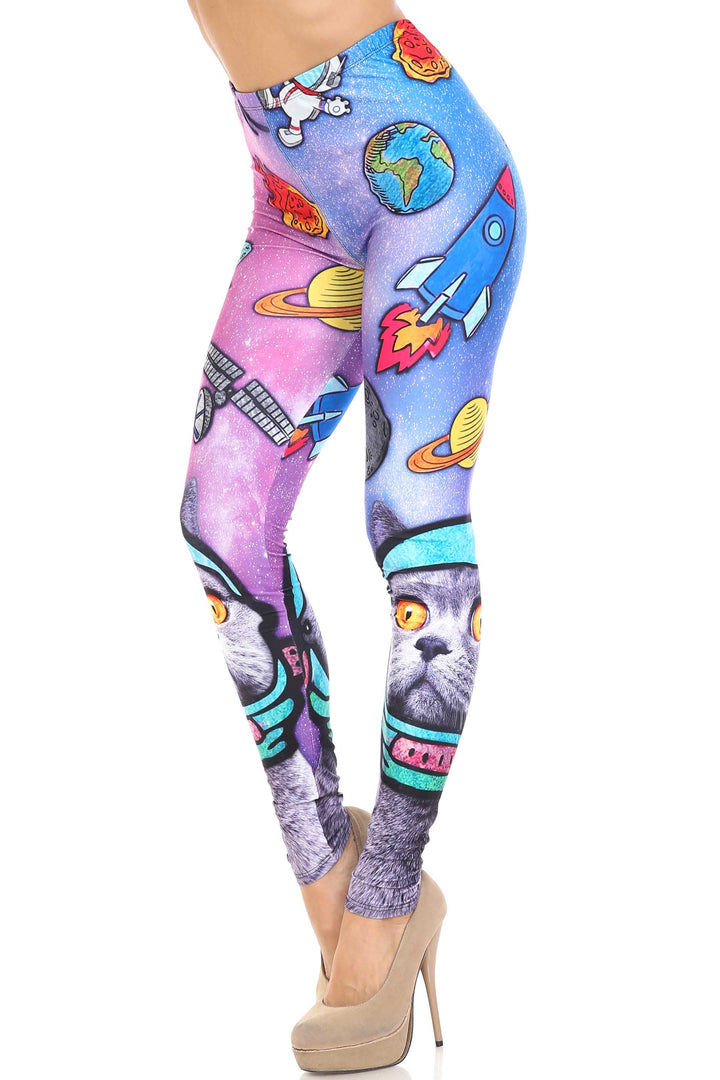Creamy Soft Space Cat Plus Size Leggings - USA Fashion