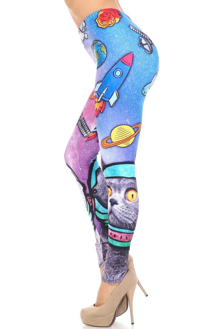 Creamy Soft Space Cat Plus Size Leggings - USA Fashion