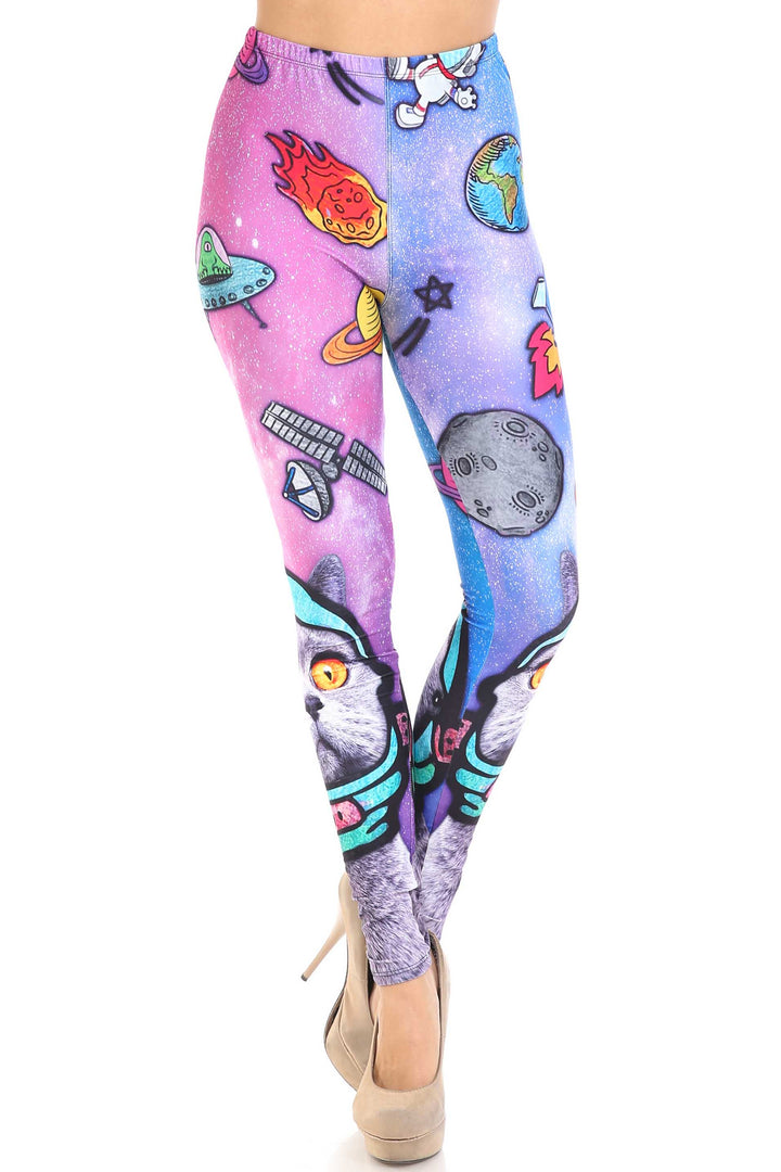 Creamy Soft Space Cat Plus Size Leggings - USA Fashion