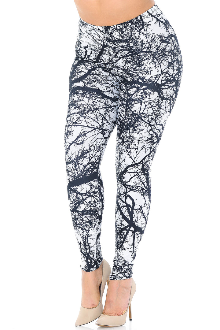 Creamy Soft Photo Negative Tree Plus Size Leggings - USA Fashion