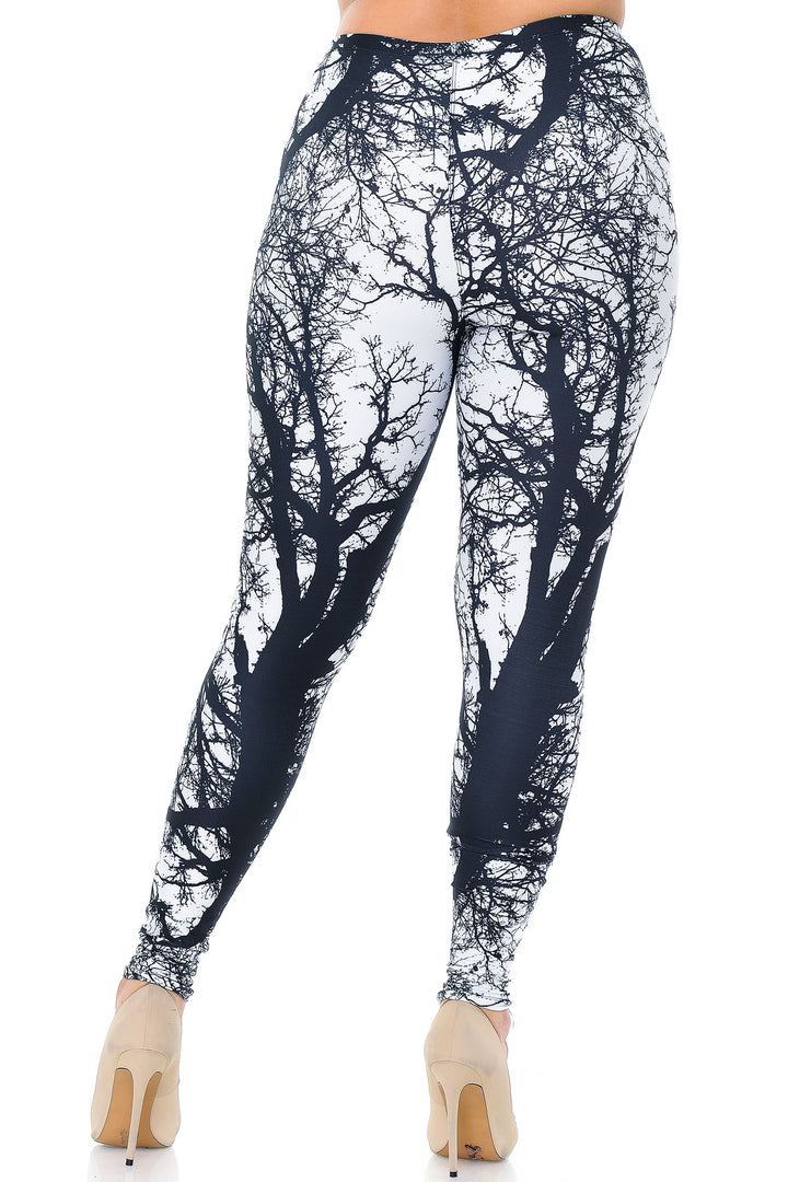 Creamy Soft Photo Negative Tree Plus Size Leggings - USA Fashion