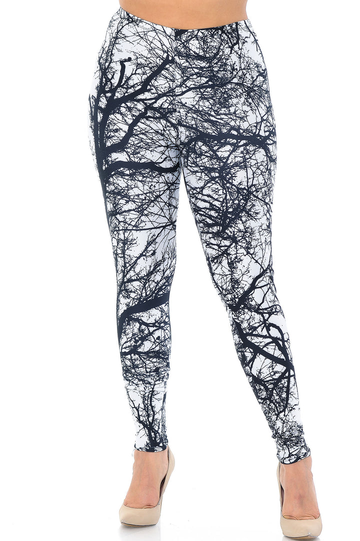 Creamy Soft Photo Negative Tree Plus Size Leggings - USA Fashion