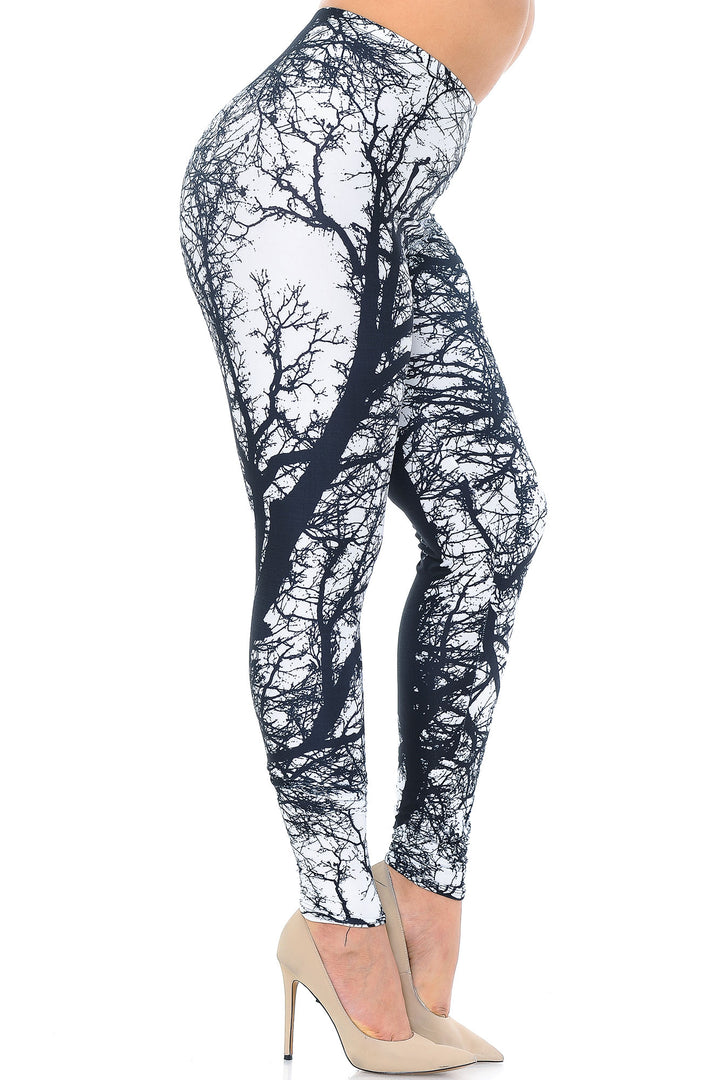 Creamy Soft Photo Negative Tree Plus Size Leggings - USA Fashion