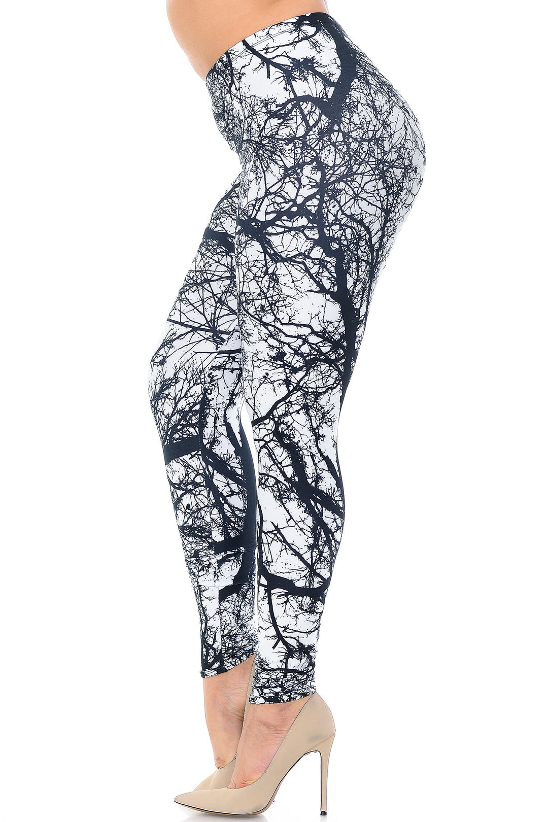 Creamy Soft Photo Negative Tree Plus Size Leggings - USA Fashion