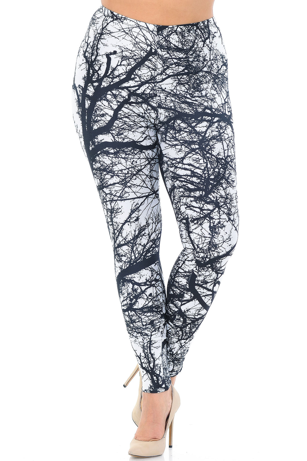 Creamy Soft Photo Negative Tree Plus Size Leggings - USA Fashion