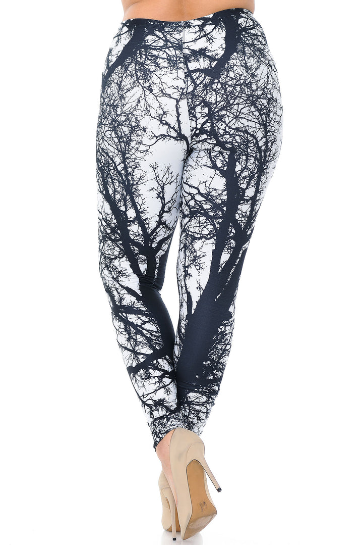 Creamy Soft Photo Negative Tree Plus Size Leggings - USA Fashion