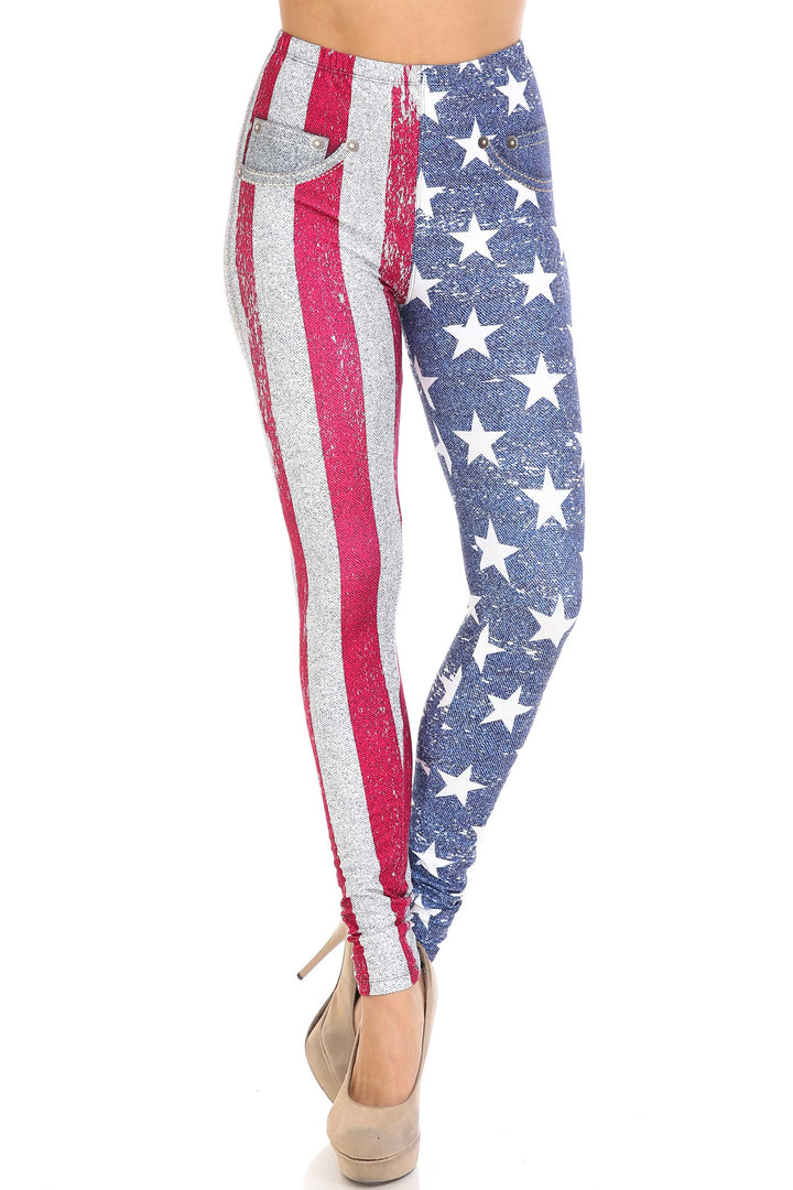 Creamy Soft USA Flag Denim Jeans Plus Size Leggings - USA Fashion