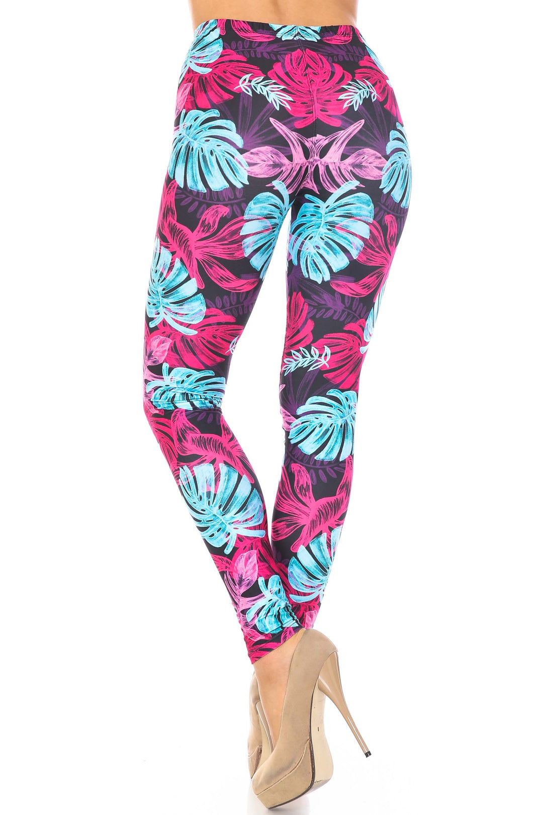 Creamy Soft Vivid Tropical Leaves Plus Size Leggings - USA Fashion