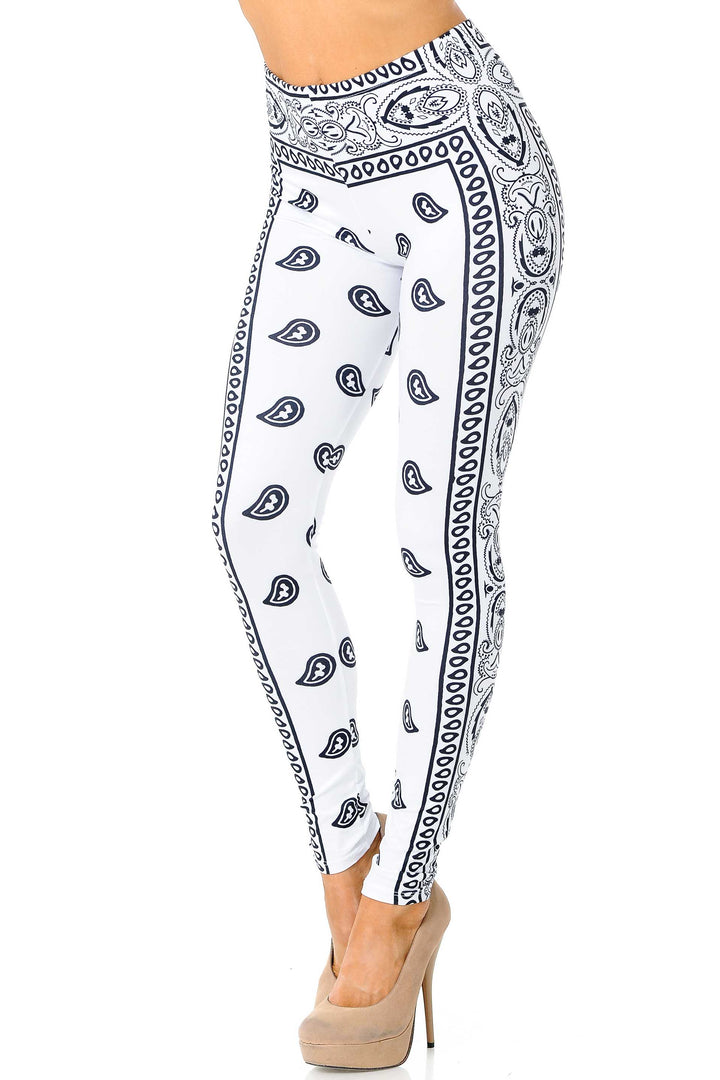 Creamy Soft White Bandana Plus Size Leggings - USA Fashion