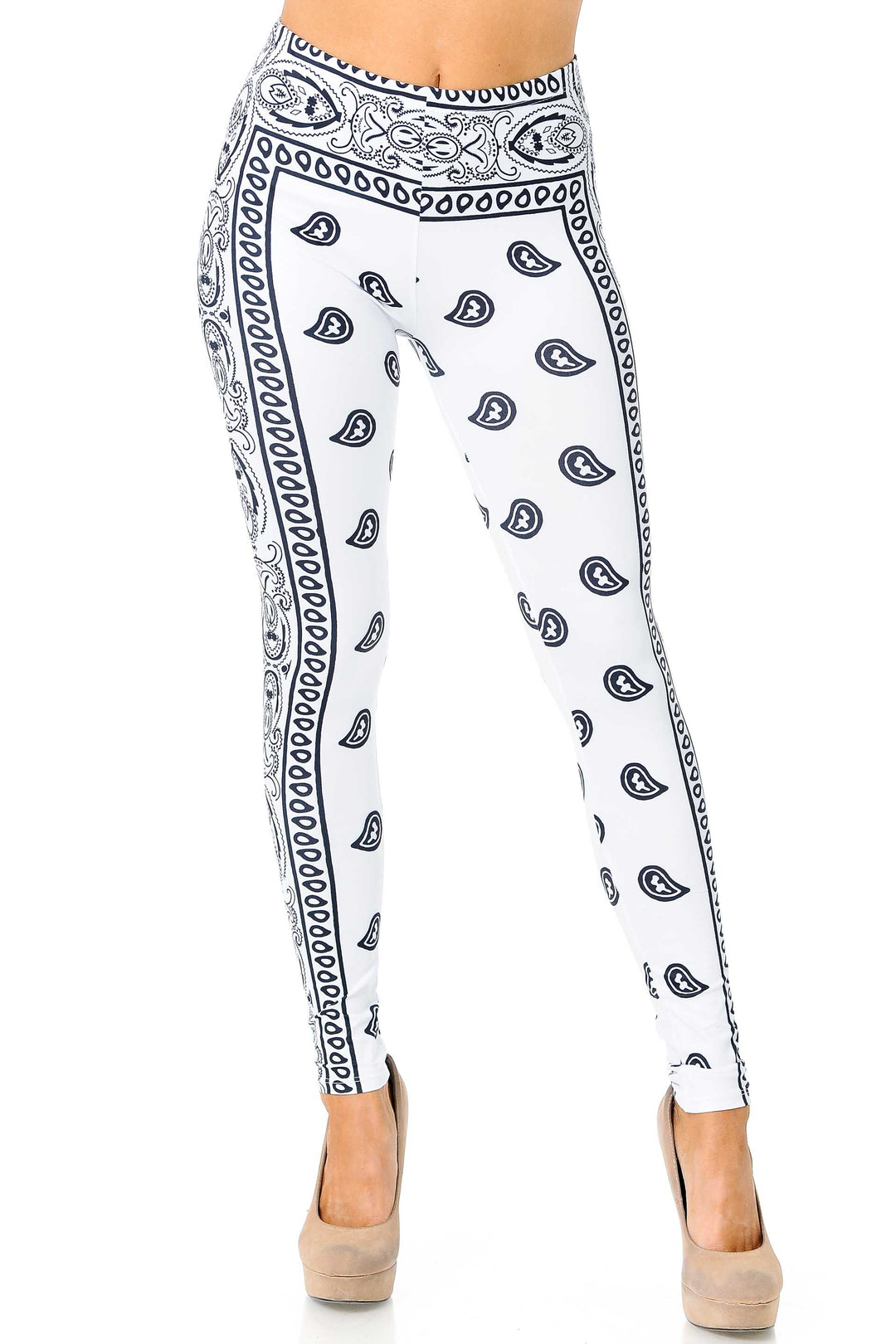 Creamy Soft White Bandana Plus Size Leggings - USA Fashion