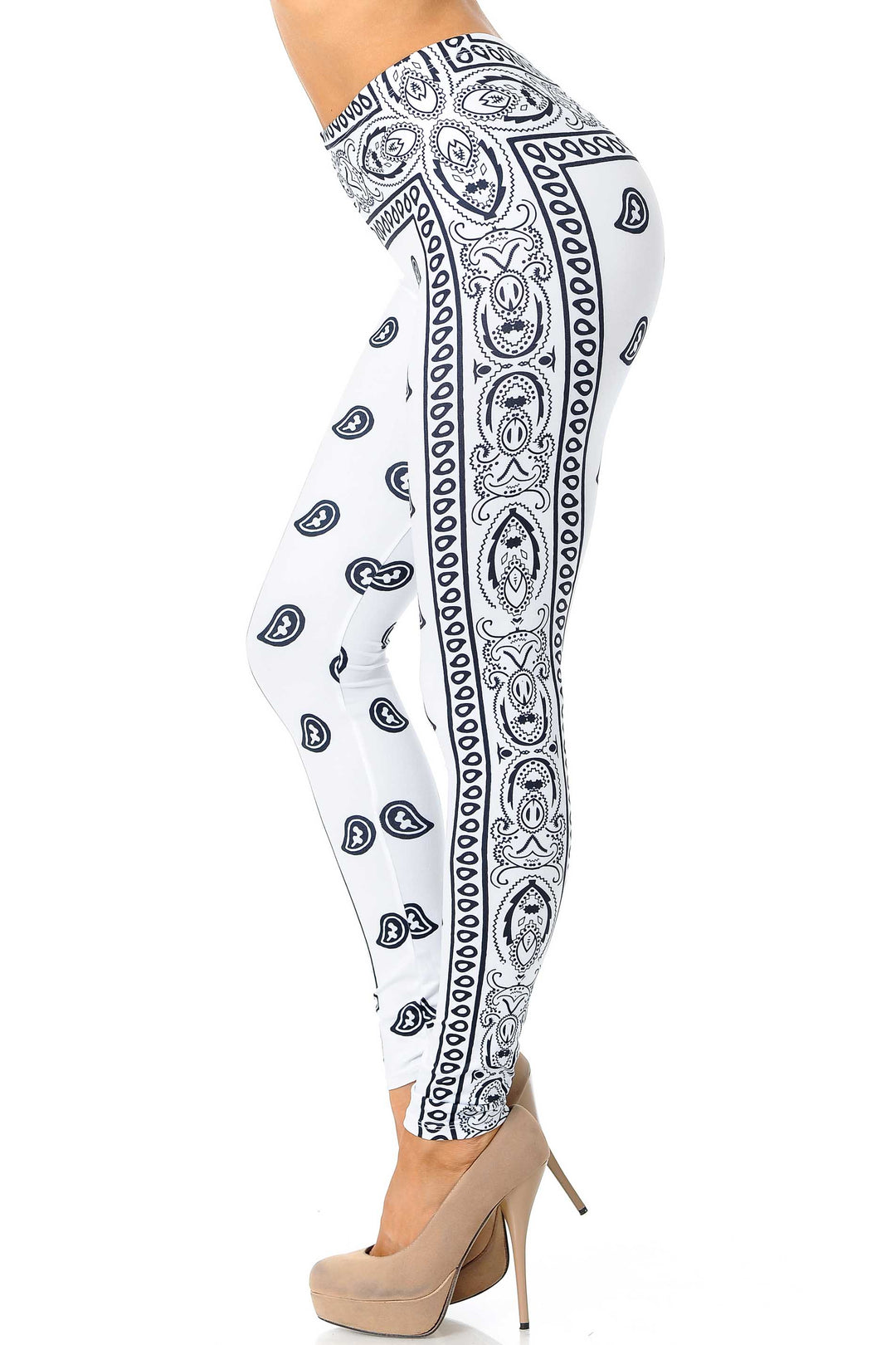 Creamy Soft White Bandana Plus Size Leggings - USA Fashion
