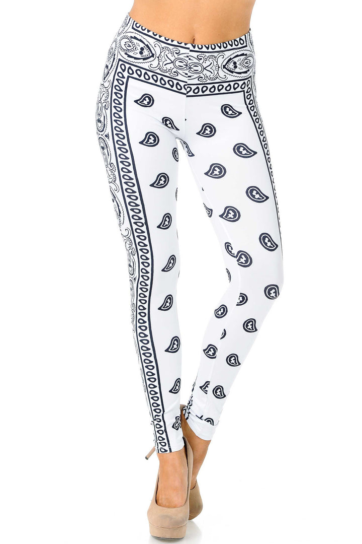 Creamy Soft White Bandana Plus Size Leggings - USA Fashion