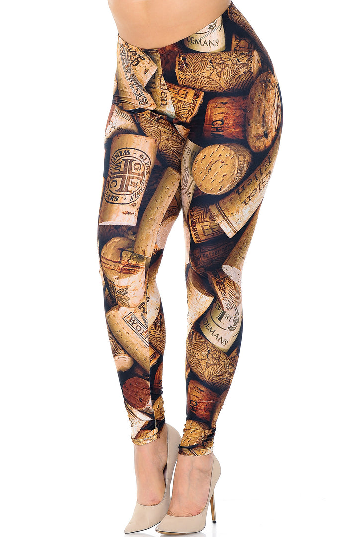 Creamy Soft Wine Cork Plus Size Leggings - USA Fashion