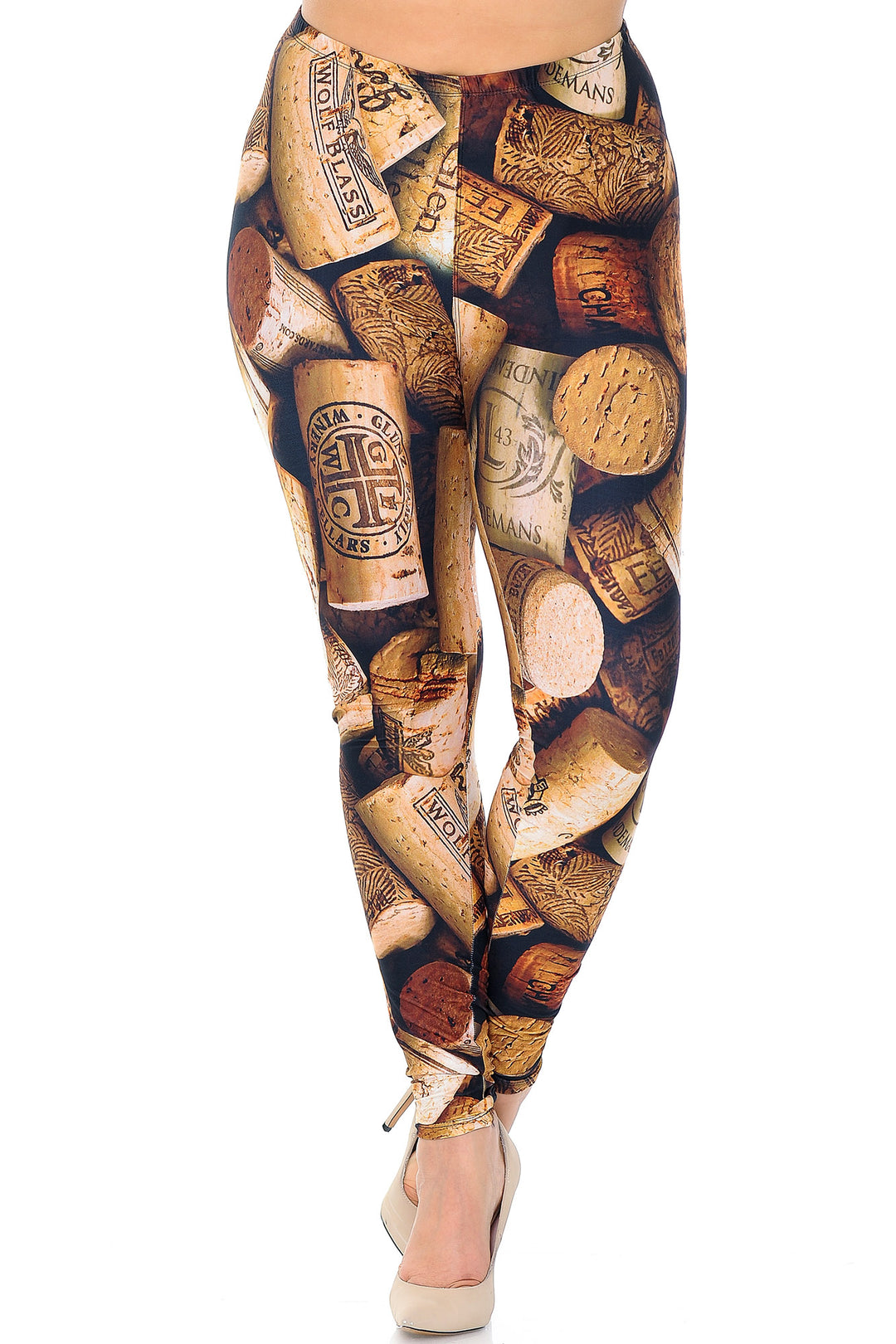 Creamy Soft Wine Cork Plus Size Leggings - USA Fashion