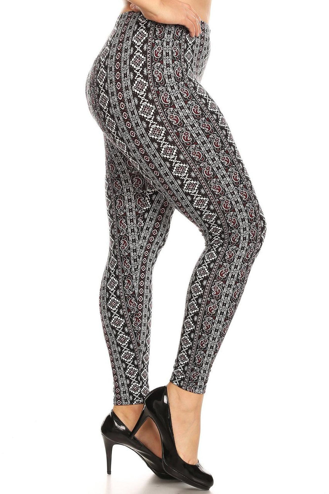 Buttery Smooth Vertical Paisley Brocade Plus Size Leggings