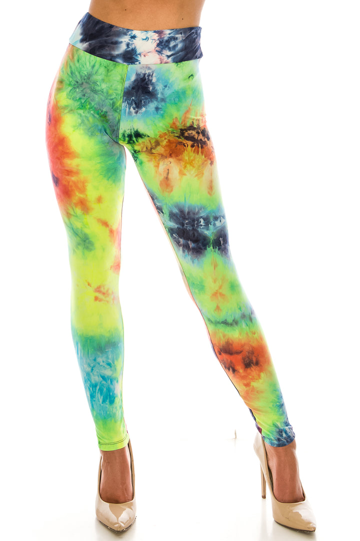 Buttery Smooth Summer Yellow Tie Dye High Waisted Leggings - Plus Size