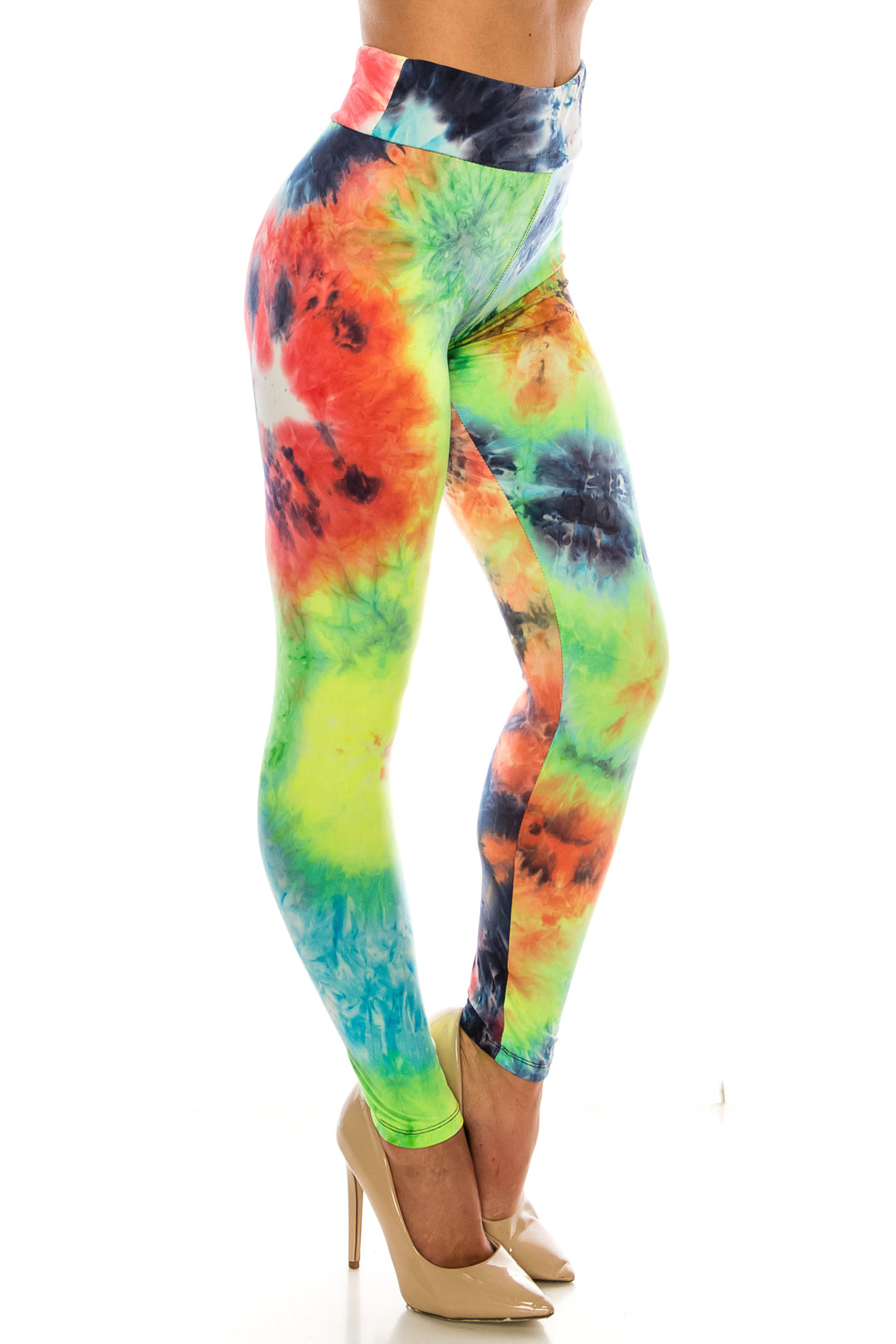 Buttery Smooth Summer Yellow Tie Dye High Waisted Leggings - Plus Size