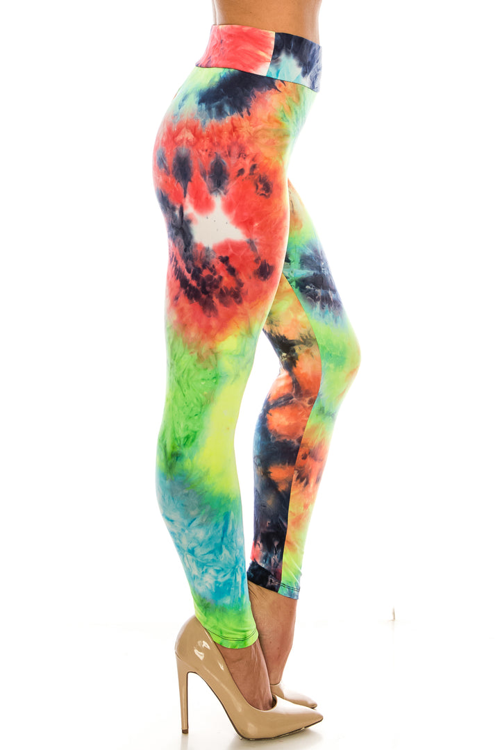 Buttery Smooth Summer Yellow Tie Dye High Waisted Leggings - Plus Size