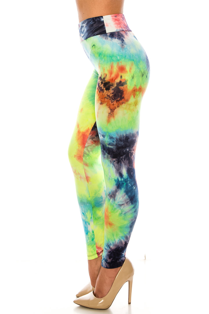 Buttery Smooth Summer Yellow Tie Dye High Waisted Leggings - Plus Size