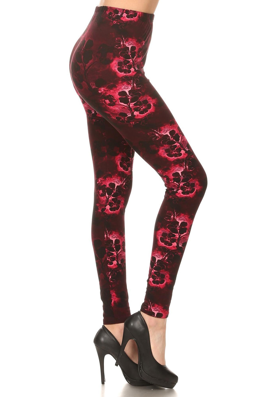 Buttery Smooth Burgundy Shadow Floral Leggings