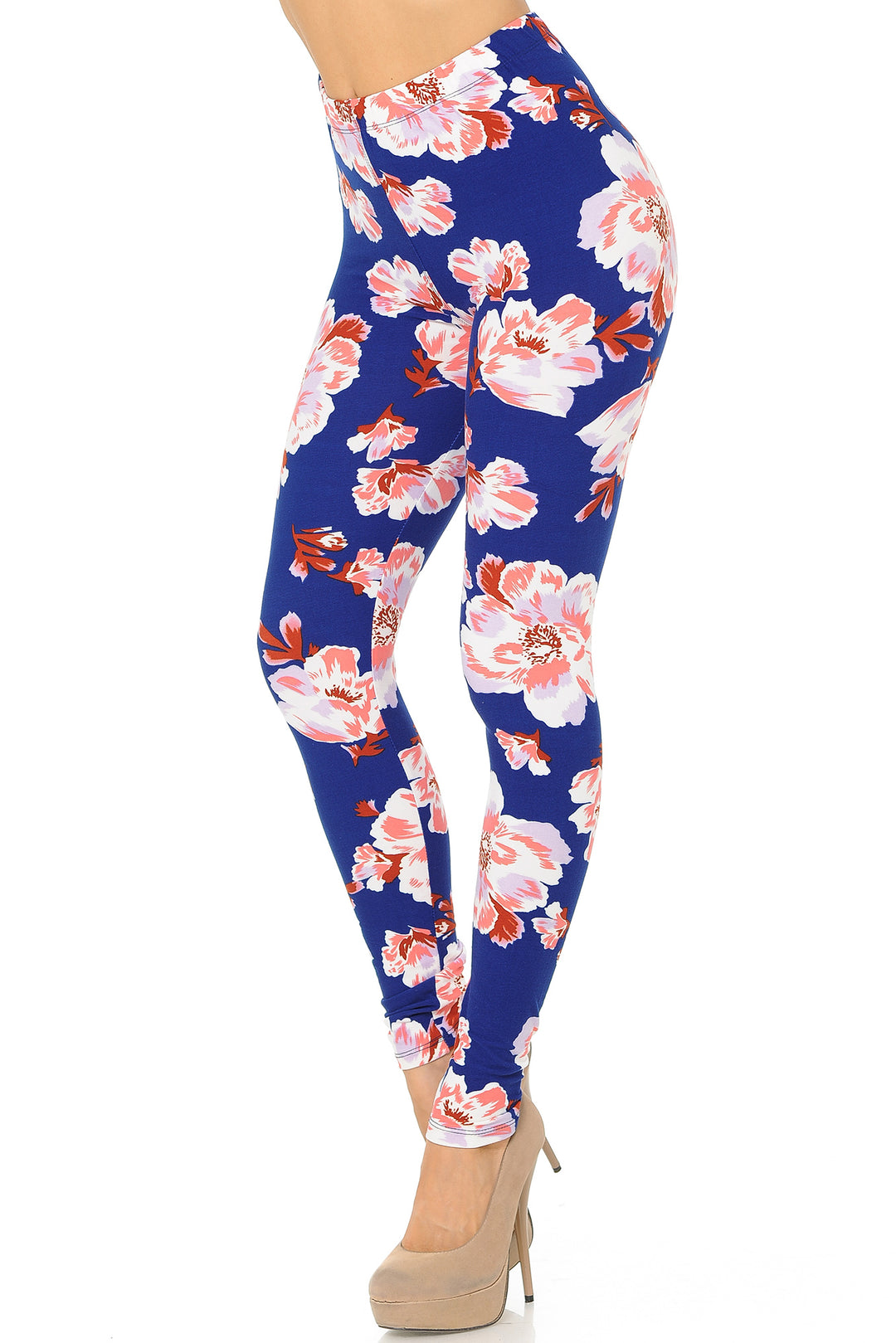 Buttery Smooth Blooming Floral On Blue Leggings