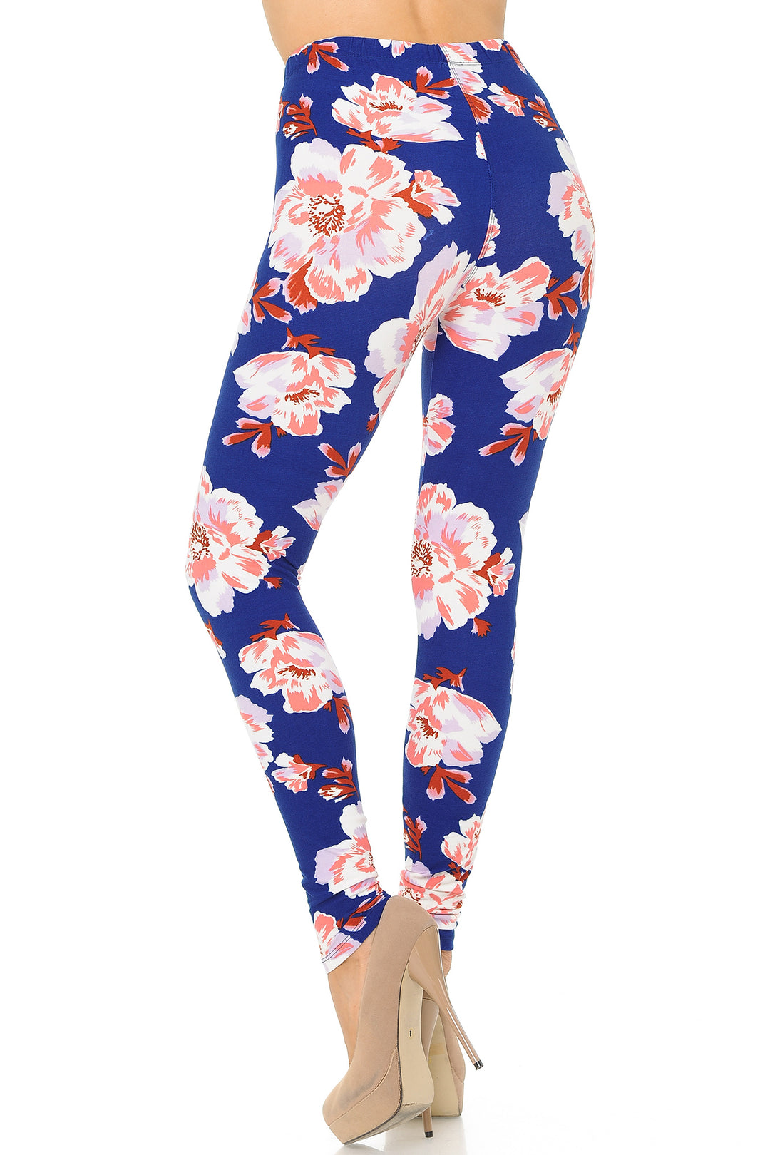 Buttery Smooth Blooming Floral On Blue Leggings